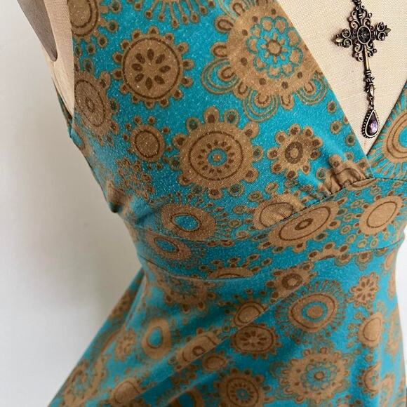 2000s F21 Teal Whimsical Print dress - Picture 6 of 7